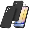 LITTLE BOUTIK© Coque Pour Samsung Galaxy A25 5G Silicone Noir + Verre Trempe