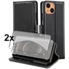 Coque pour iPhone 14 Plus - MASSILIA TECH - Souple - Noir - Portefeuille - 2 Vitres en Verre Trempé