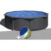 GRE Piscine acier gris anthracite Gré Louko ronde 4,80 x 1,22 m + Bâch...