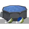 GRE Kit piscine acier gris anthracite Gré Louko ronde 3,20 x 1,22 m + Bâche d'hivernage + Bâche à bulles