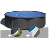 GRE Kit piscine acier gris anthracite Gré Louko ronde 4,80 x 1,22 m + ...