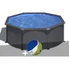 GRE Kit piscine acier gris anthracite Gré Louko ronde 3,20 x 1,22 m + Bâche à bulles