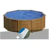 GRE Kit piscine acier aspect bois Gré Pacific ronde 4,80 x 1,22 m + Ta...
