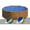 GRE Kit piscine acier aspect bois Gré Pacific ronde 4,80 x 1,22 m + Bâ...