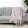TOILINUX Plaid imprimé géométrique avec franges nouées 125x150cm rose