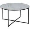 Toilinux Table basse ronde en verre effet marbre - Diam. 80 cm - Blanc et Noir