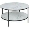 Toilinux - Table basse ronde effet marbre en verre et métal 2 niveaux