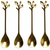 The Home Deco Factory Lot De 4 Cuillères À Café Feuille - Doré