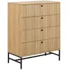 Toilinux Commode rectangulaire à 4 tiroirs effet tasseaux BAÏKAL - Beige