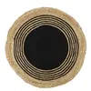 Toilinux - Tapis rond en Jute et coton - Imprimé Noir - Diamètre 90 cm