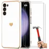 BOOLING Coque TPU Blanc pour Samsung Galaxy S23 Motif Coeur Anti-Rayure + 2 Verres Trempés Protection