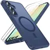 BOOLING Coque et 2 Verres Trempés pour Samsung Galaxy S24 FE avec Anneau Magnétique Protection Caméra, Antichoc Bleu Marine