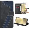 E.F.CONNECTION Coque et 2 Verres Trempés pour Samsung Galaxy S24 Anti-Rayures Cuir PU Noir-Bleu Marine Bicolore Portefeuille