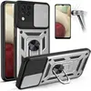 PROSHOP Pack 2 Verres Trempés et Coque Pour Samsung A12 (6.5") Argenté Style Armée Anti-Rayure Anneau Arrière Antichoc Dure