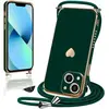 PROSHOP Coque Bandoulière - Luxe - iPhone 13 - Vert nuit - Motif coeur - Antichoc TPU Souple
