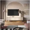Meuble TV 4 portes 193 cm LENARA avec tasseaux et LED beige   BOBOCHIC