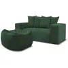 Bobochic canapé droit fixe 2 places voltaire avec pouf vert VOLTAIRE