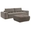 Canapé droit fixe 3 places ANAKIN tissu bouclette avec pouf marron   B...