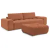 Canapé droit fixe 3 places ANAKIN tissu bouclette avec pouf orange   B...