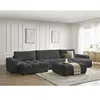 Canapé panoramique convertible coffre ANAKIN tissu texturé avec pouf n...