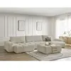 Canapé panoramique fixe ANAKIN tissu texturé avec pouf beige   BOBOCHI...