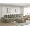 Canapé panoramique fixe ANAKIN tissu texturé avec pouf taupe   BOBOCHI...