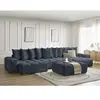 Canapé panoramique fixe ANAKIN tissu texturé avec pouf bleu foncé   BO...