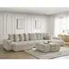 Canapé panoramique convertible coffre ANAKIN tissu texturé avec pouf b...