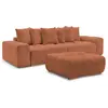 Canapé droit fixe 3 places ANAKIN tissu bouclette avec pouf orange   B...