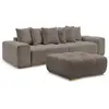 Canapé droit fixe 3 places ANAKIN tissu bouclette avec pouf marron   B...