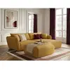 Canapé d'angle fixe LUIGI tissu texturé avec pouf jaune  angle droit B...