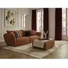 Canapé droit fixe 3 places LUIGI tissu lisse avec pouf orange BOBOCHIC