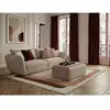 Canapé droit fixe 3 places LUIGI tissu lisse avec pouf beige BOBOCHIC