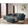 Canapé d'angle fixe LUIGI tissu texturé avec pouf bleu  angle gauche B...