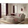 Canapé d'angle fixe LUIGI tissu texturé avec pouf beige  angle gauche ...
