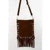 1987 by Abaco - Sac bandoulière en Velours de Cuir kyro marron - 24x21...