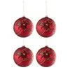 J-line Boite de 4 boules de Noël en verre rouge 12x12x12 cm