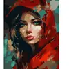 Peinture au numéro : Femme au foulard rouge  - sans châssis en bois
