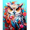 Broderie diamant : Hibou coloré en fleurs - sans chassis en bois