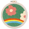 Figured'Art Punch Needle Kit Complet pour Adultes et Enfants - Fleurs et Arc en Ciel - Parfait pour Débutant. Set prêt à broder taille 20x20cm avec cadre circulaire