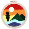 Figured'Art Punch Needle Kit Complet pour Adultes et Enfants - Montagne et Coucher de Soleil - Parfait pour Débutant. Set prêt à broder taille 20x20cm avec cadre circulaire