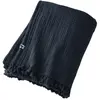 Housse De Rêve DOCK AVENUE Plaid à Franges 130 x 160 cm Gaze de Coton Unie Gaia Coloris Bleu Minuit
