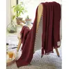 Housse De Rêve DOCK AVENUE Plaid à Franges 130 x 160 cm Gaze de Coton Unie Gaia Coloris Rouge Lie de vin