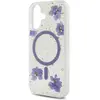 CG MOBILE Guess Coque de protection en résine avec fleurs pailletées compatible avec MagSafe pour iPhone 16 (violet)