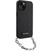 Coque pour iPhone 14 Saffiano avec Chaîne Rigide Stylé Noir