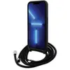 Coque pour iPhone 15 Pro Saffiano avec Cordon Tour de Cou Rigide Noir