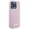 Karl Lagerfeld Coque iPhone 15 Pro - Cuir MagSafe (KLHMP15LPGMSRPP) - Plaque Métallique Rose FW