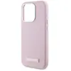 Karl Lagerfeld Coque iPhone 15 Pro Max - Cuir MagSafe (KLHMP15XPGPGMSRPP) - Plaque Métallique FW Rose