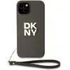 DKNY Coque pour iPhone 14 avec Logo Métallisé et Sangle de Poignet Marron