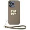 DKNY Coque pour iPhone 14 Pro Max avec Logo Métallisé et Sangle de Poignet Beige